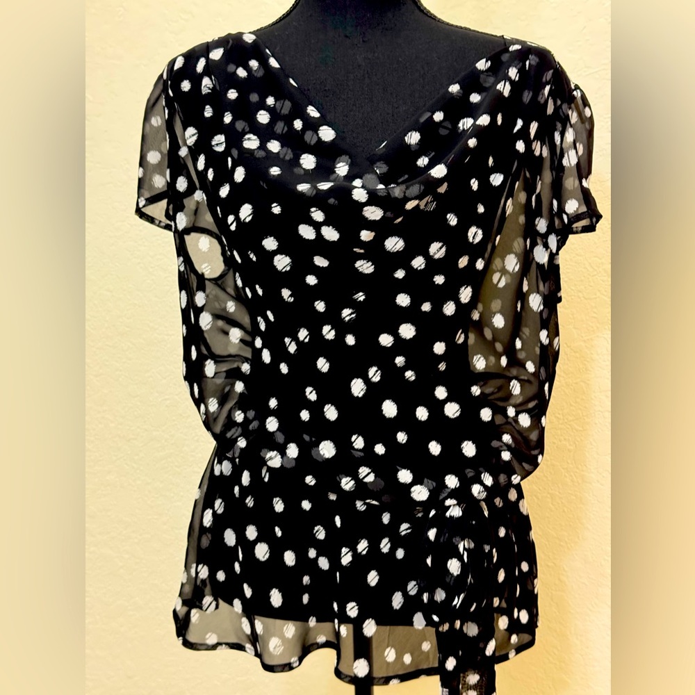 Worthington Shear Scoop Neck Blouse with Tie Waist